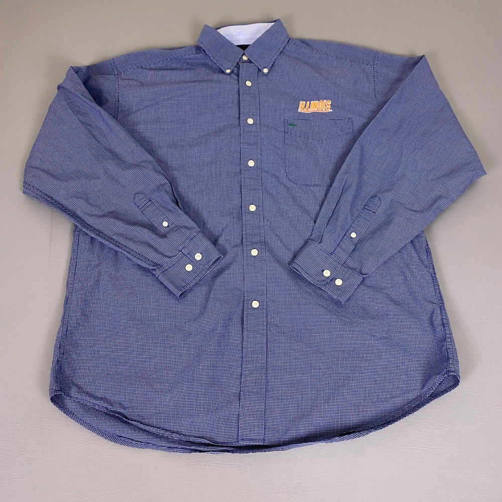 Illinois University Shirt Button Up Men's Large Golf Blue Gingham Tommy Hilfiger